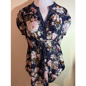 Women's Siren Lily Maternity Floral Blouse XL Navy Pink